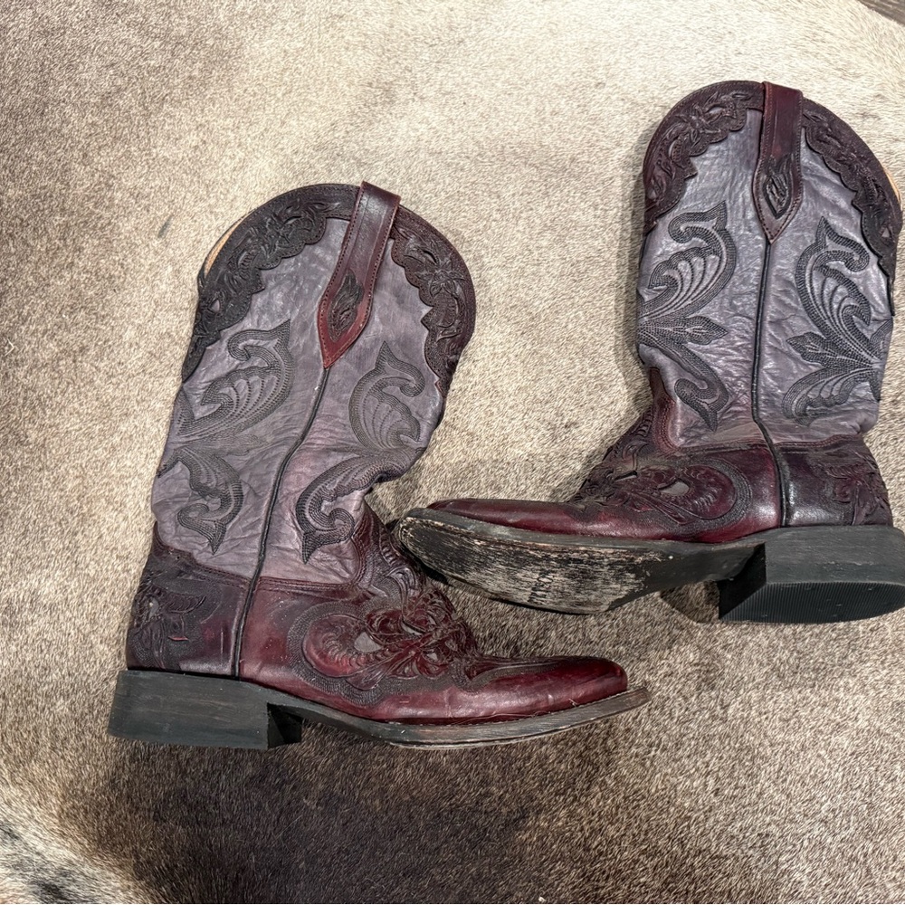 Stetson tooled toe purple boots